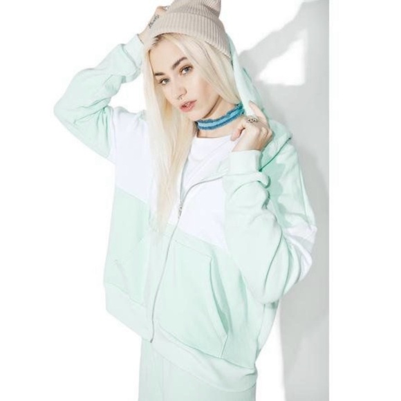 Wildfox Essentials mint green white blocked marquis zip hoodie sweater S small - Picture 12 of 12